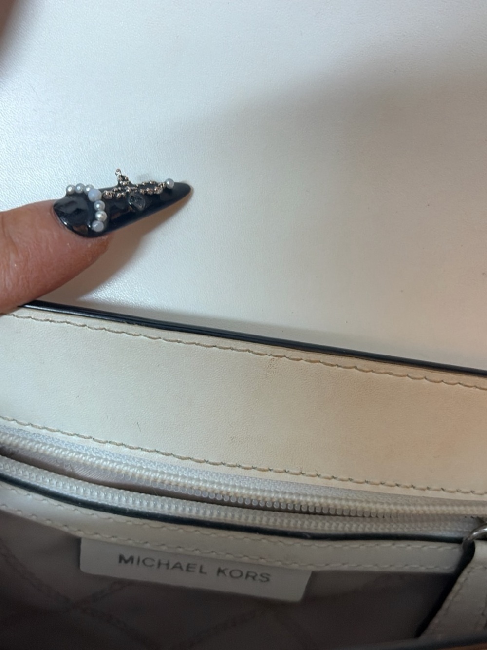 Michael Kors Black and White Studded Leather Crossbody with Silver Hardware - Picture 4 of 5